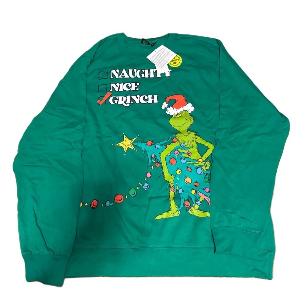 Dr. Seuss Grinch Sweatshirt Light Up NEW 3X Men’s Christmas Naughty Nice